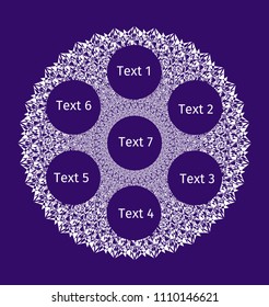 Ornate geometric ornament. Mandala pattern with place under the text. In blue tones. Vector graphics.