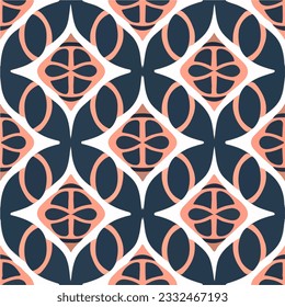 Ornate geometric pattern in black and orange, contrasting beautifully against a white background. This art deco inspired design showcases intricate details, resulting in a visually striking.