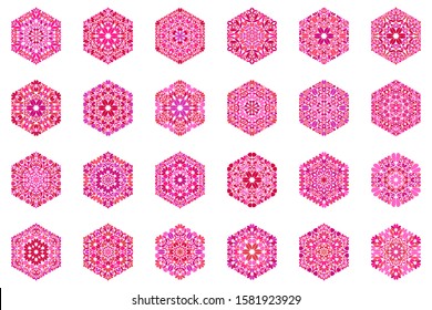Ornate geometrical floral ornament hexagon symbol template set - abstract ornamental geometric vector designs