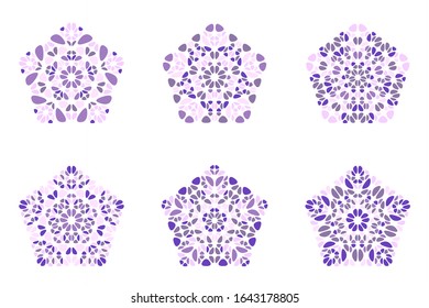 Ornate geometrical gravel ornament pentagon symbol set - ornamental geometric abstract vector elements