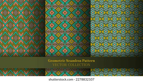 Ornate Geometrie chevron nahtlose Muster Set. Indianische ethnische Motive. Chevron Zickzag geometrische Vektorgrafik endlose Ornament-Bundle. Decken Sie Hintergrundswatchen.