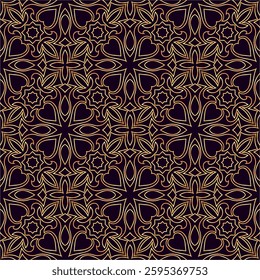 Ornate gold art seamless pattern. Vector illustration for print, fabric, cover, packaging, interior decor, blog decoration and other your projects.