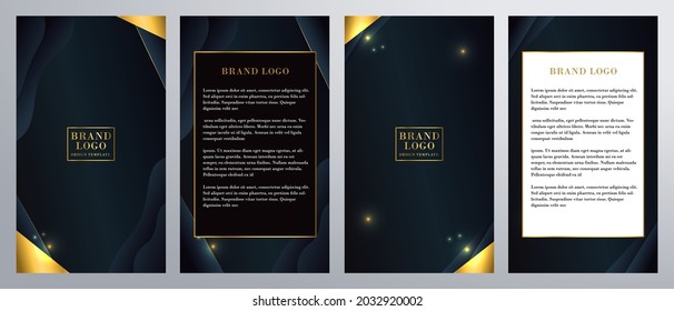 Ornate gold brochure flyer template for fancy invitations weddings menus stationary advertisement with navy gold color