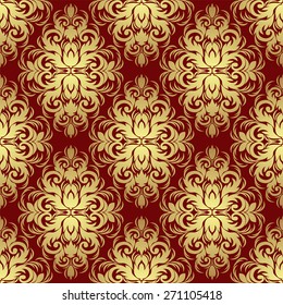 Ornate gold floral ornamental Pattern on red.