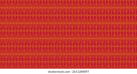 Ornate Gold Geometric Pattern  Interlocking Pixel Dot Design on Deep Red Background, Seamless Repeat Texture