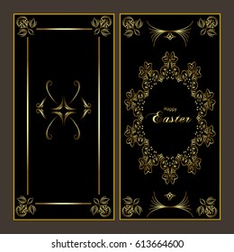 Ornate gold pattern card for Happy Easter holiday