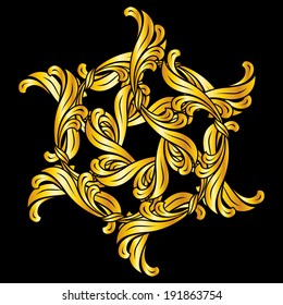 Ornate gold pattern. Illustration on black background