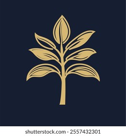 Ornate gold plant graphic on dark background.