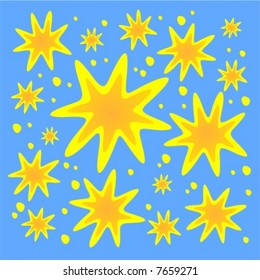 Ornate gold stars on a yellow background. Digital illustration.