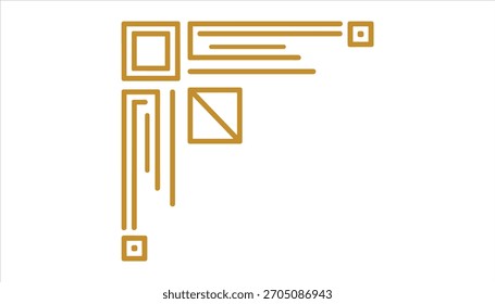 Ornate golden corner element with geometric shapes and lines on white background decoration ornament
