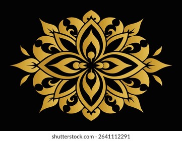 Ornate Golden Floral Design on Black Background Exuding Elegance and Sophistication Ornamental Flower with Intricate Details and a Luxurious Color Palette