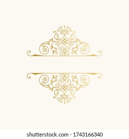 Ornate golden frame with elegant vintage motif. Gold foil vector illustration.