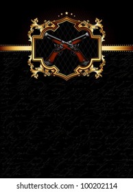 ornate golden frame with guns