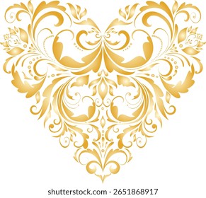 Ornate golden heart design with floral patterns, suitable for de