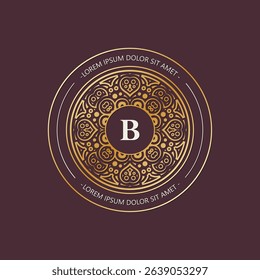 Ornate Golden Initial B Letter Logo on Circular Decorative Ornament