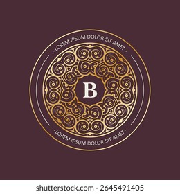 Ornate Golden Initial B Letter Logo on Circular Decorative Ornament