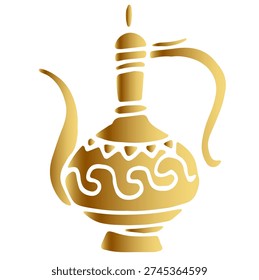 Ornate golden lamp depicted in a vector illustration, symbolizing luxury and mystique with its flowing curves and decorative design.