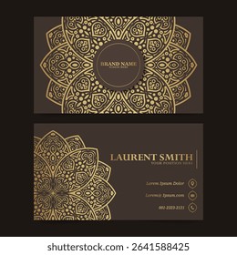 Ornate Golden Mandala Pattern Brown Business Card Template