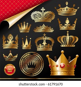 Ornate golden royal crowns - vector set