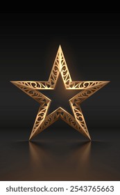 Forma de estrella dorada adornada sobre fondo negro