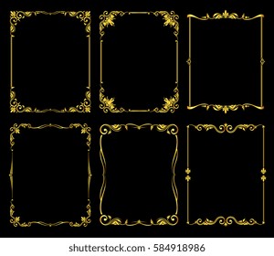 Ornate golden vector frames set over black background