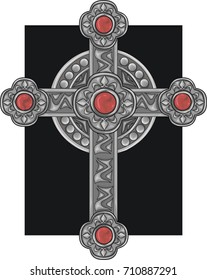 Ornate Gothic Cross - High detailed silver cross with red
beads 