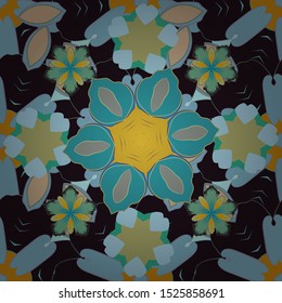 Ornate green, blue and gray pattern for design. Vector seamless texture in Eastern style. Luxury multicolored wallpaper. Ornament for invitations, birthday, greeting cards, web pages.