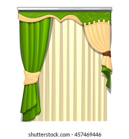 The ornate green curtain in the interior. Vector illustration.