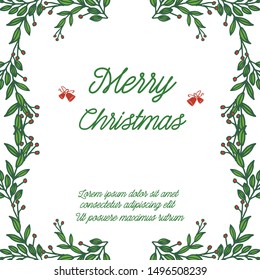 Ornate of green leafy flower frame, for elegant text letter of merry christmas. Vector