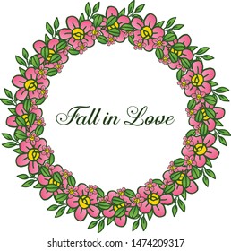 Ornate of green leafy wreath frame, for lettering fall in love, romantic card. Vector