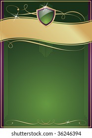 Ornate Green, Purple & Gold Page with Shield, Copy Space and Various Flourishes. Check out my other color variations on this theme.