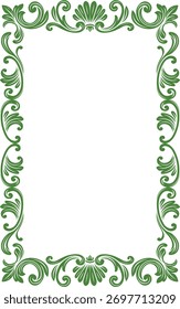 Marco de Scrollwork verde adornado, borde de página, marco de página, azulejos, cerámica, Vector de borde de patrón de mosaico.