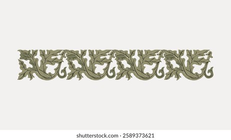 Ornate green vine pattern forming the word 'DEPENDENCE'. Intricate vine design with leaves, showcasing elegant vine art and decorative foliage style. Vintage art painting vector.