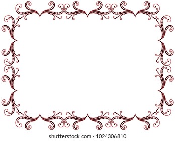 Ornate greeting card with black and red swirl floral elements of frame on the white background, vector illustration