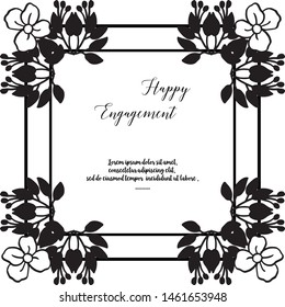 Ornate of greeting card, invitation card of happy engagement, pattern art floral frame. Vector