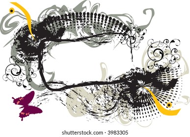 Ornate grunge background with butterfly and copy space - vector illustration.