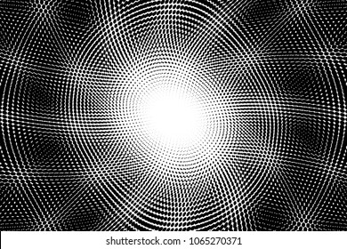 Ornate halftone dots pattern texture background. Pixel art. Modern dotted vector illustration. Abstract wavy lines. Points backdrop. Grunge spotted pattern. Wide image