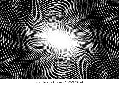 Ornate halftone dots pattern texture background. Pixel art. Modern dotted vector illustration. Abstract wavy lines. Points backdrop. Grunge spotted pattern. Wide image
