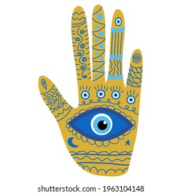 Ornate Hamsa, amulet against the evil eye and spoilage. Popular Arabic and Jewish amulet. Mystic, alchemy, occult concept. Astrology, esoteric, religion.