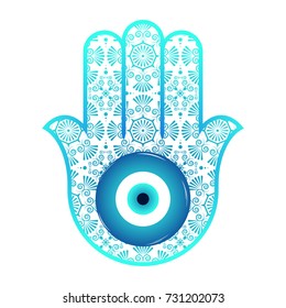 Ornate  hamsa, amulet against the evil eye and spoilage.  Vector illustration. Mystic, alchemy, occult concept. Design for t-shirt print, psychedelic poster, flyer. Astrology, esoteric, religion.