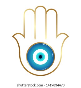 Ornate hamsa, Gold amulet against the evil eye and spoilage. Vector illustration.