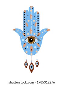 Ornate Hamsa hand amulet. Evil eye protection sign. Vector flat illustration