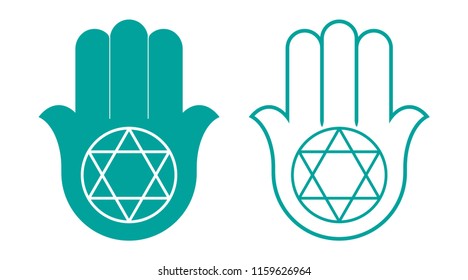 Ornate  Hamsa with the seal of Solomon. Popular Arabic and Jewish amulet. Vector illustration. Mystic, alchemy, occult concept.