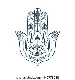 Ornate hand of Fatima. Eastern lucky charm. Vector illustration.