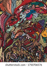 Ornate, hand painted pattern, digitally remastered and colored, on black base