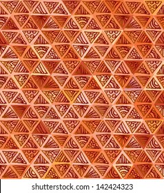 Ornate hand-drawn brown triangles vector seamless pattern