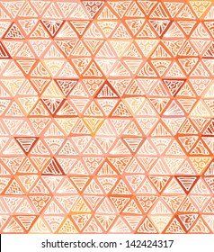 Ornate hand-drawn vintage beige triangles vector seamless pattern