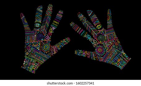 Ornate hands, boho style. Sketch for your design. Vector illustration