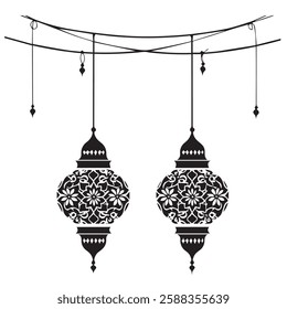 Ornate Hanging Lanterns Vector – Arabic, Islamic, Ramadan Decor Silhouette
