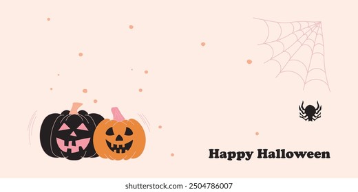 Fondo de Halloween feliz adornado. Plantilla de saludos dibujados a mano de moda